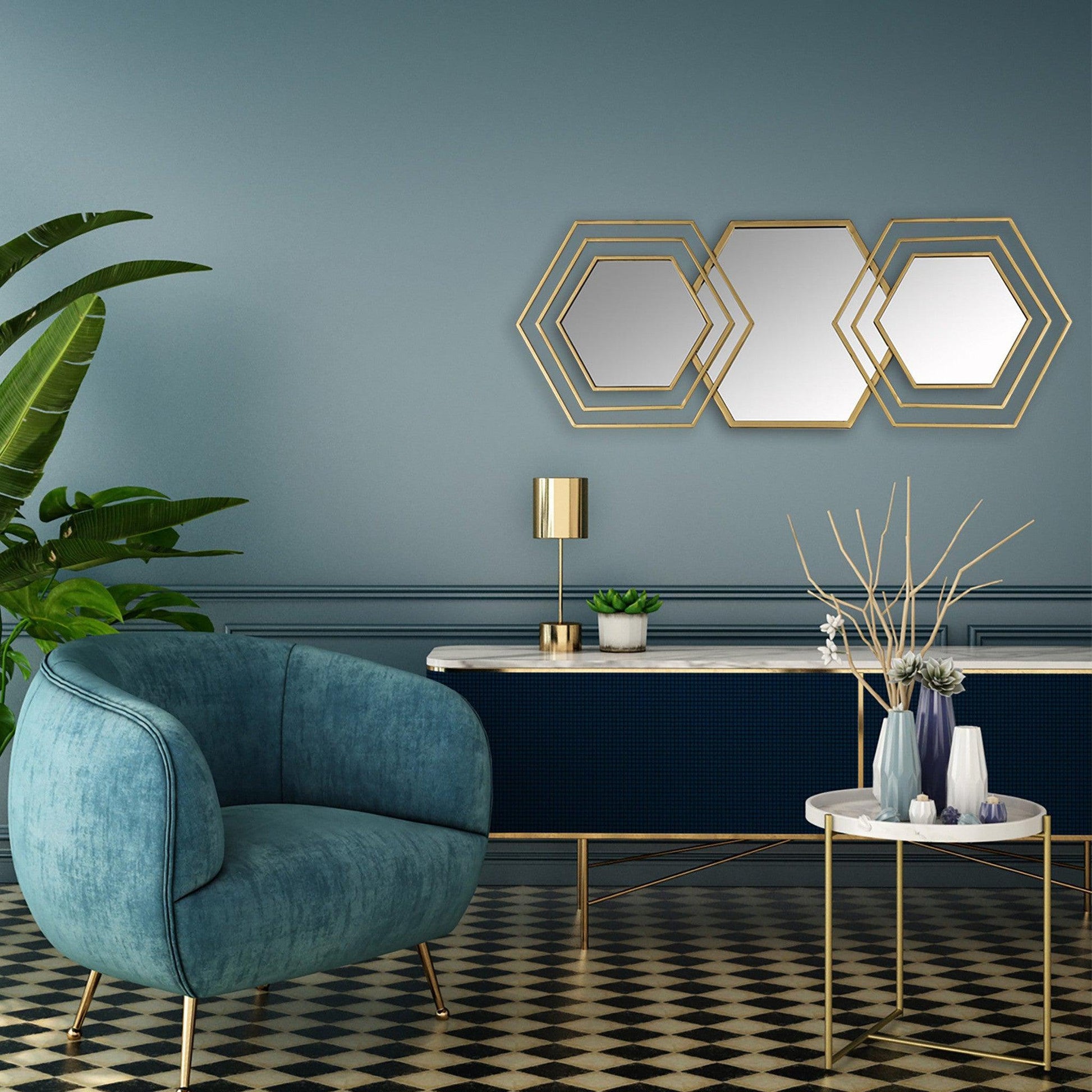 HomeRoots Gold Hexagon Trio Modern Wall Mirror