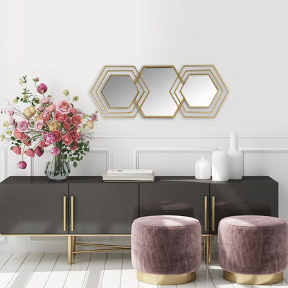 HomeRoots Gold Hexagon Trio Modern Wall Mirror