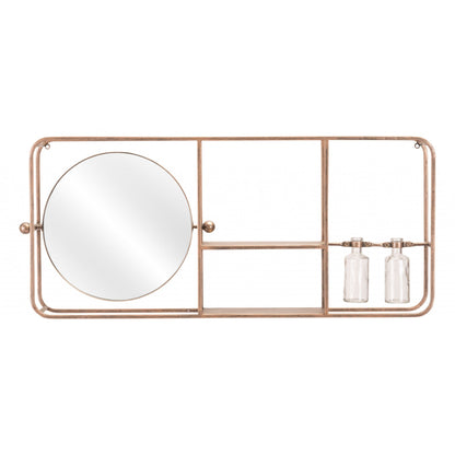HomeRoots Gold Horizontal Shelf with Round Mirror
