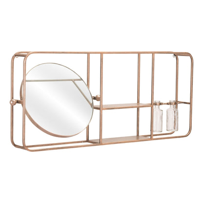 HomeRoots Gold Horizontal Shelf with Round Mirror