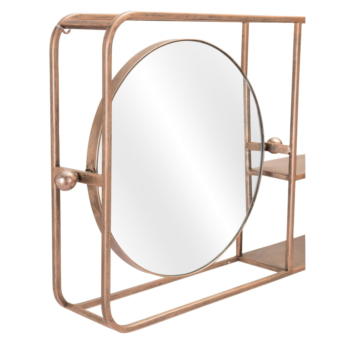 HomeRoots Gold Horizontal Shelf with Round Mirror