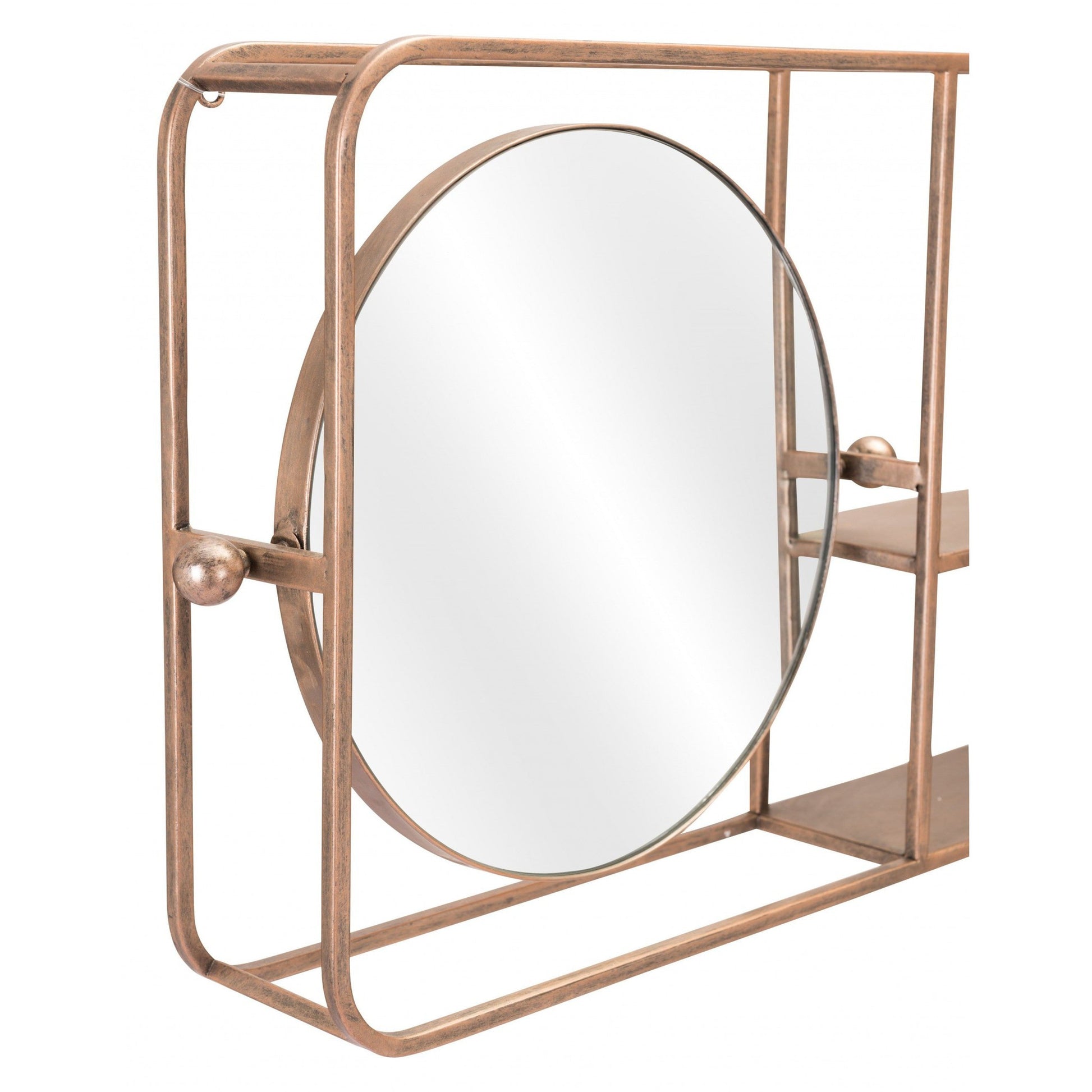 HomeRoots Gold Horizontal Shelf with Round Mirror