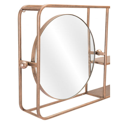 HomeRoots Gold Horizontal Shelf with Round Mirror