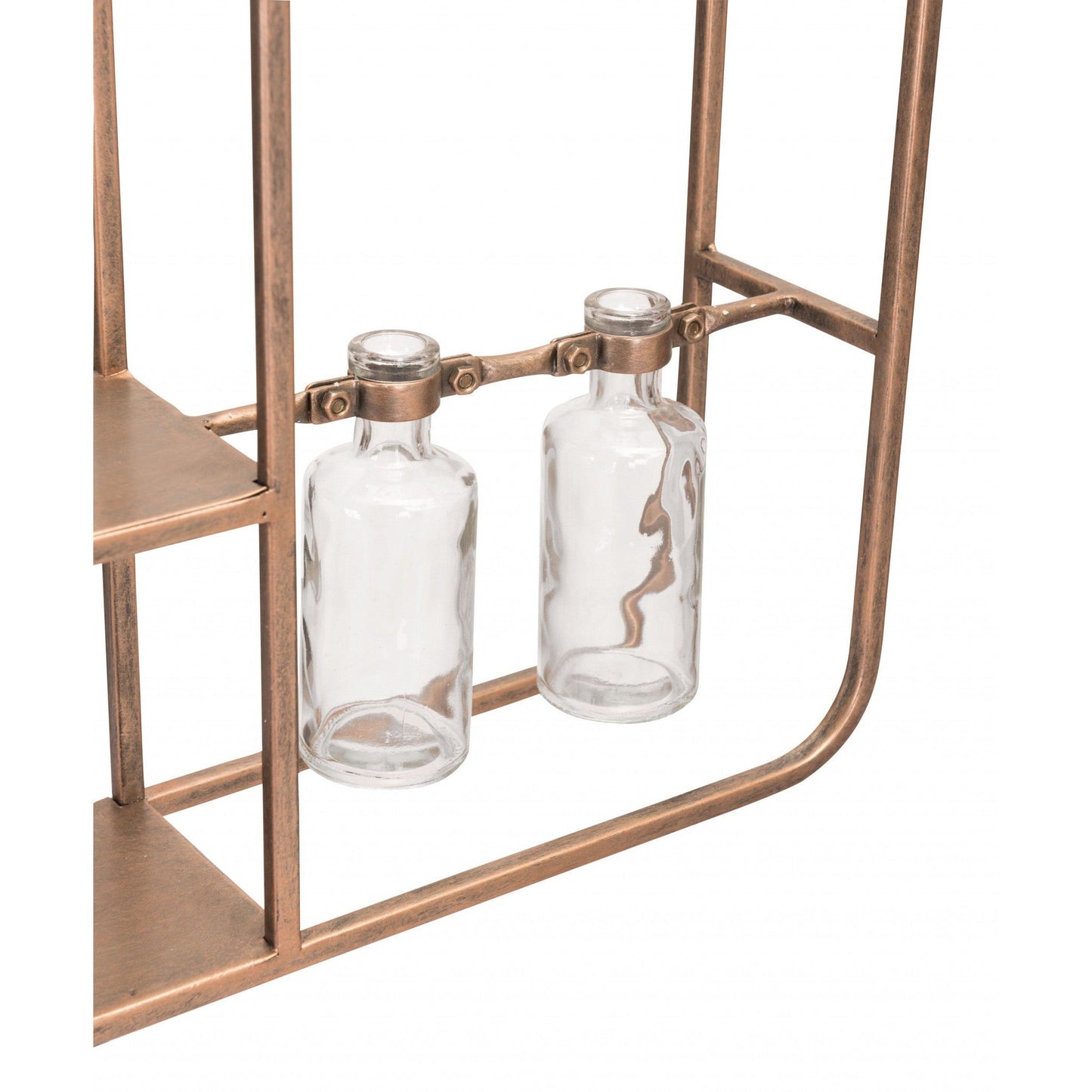 HomeRoots Gold Horizontal Shelf with Round Mirror