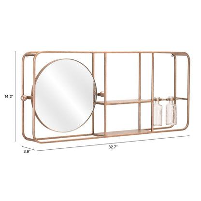HomeRoots Gold Horizontal Shelf with Round Mirror