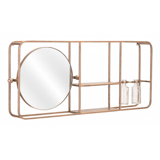HomeRoots Gold Horizontal Shelf with Round Mirror