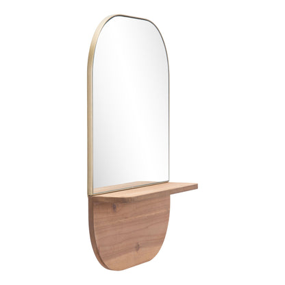 HomeRoots Gold Rectangular Mirror with Shelf