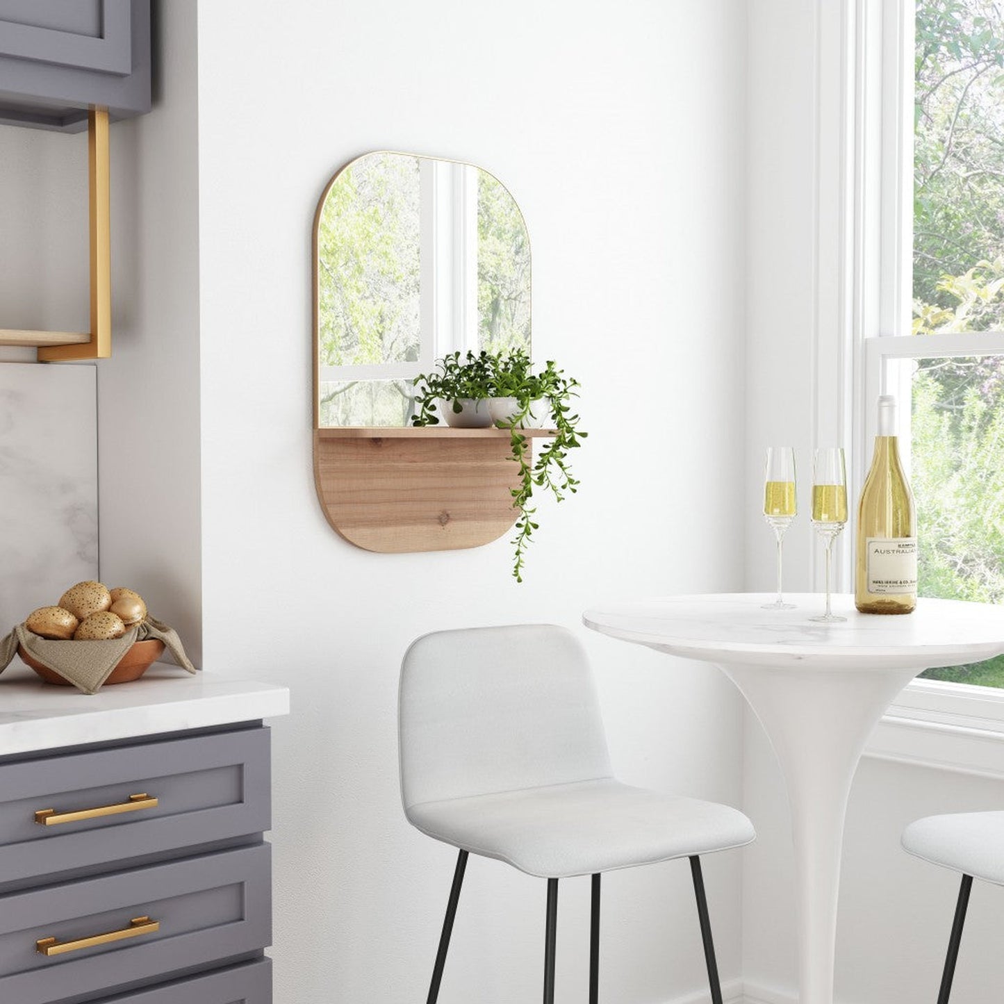 HomeRoots Gold Rectangular Mirror with Shelf