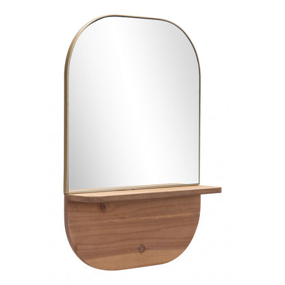 HomeRoots Gold Rectangular Mirror with Shelf