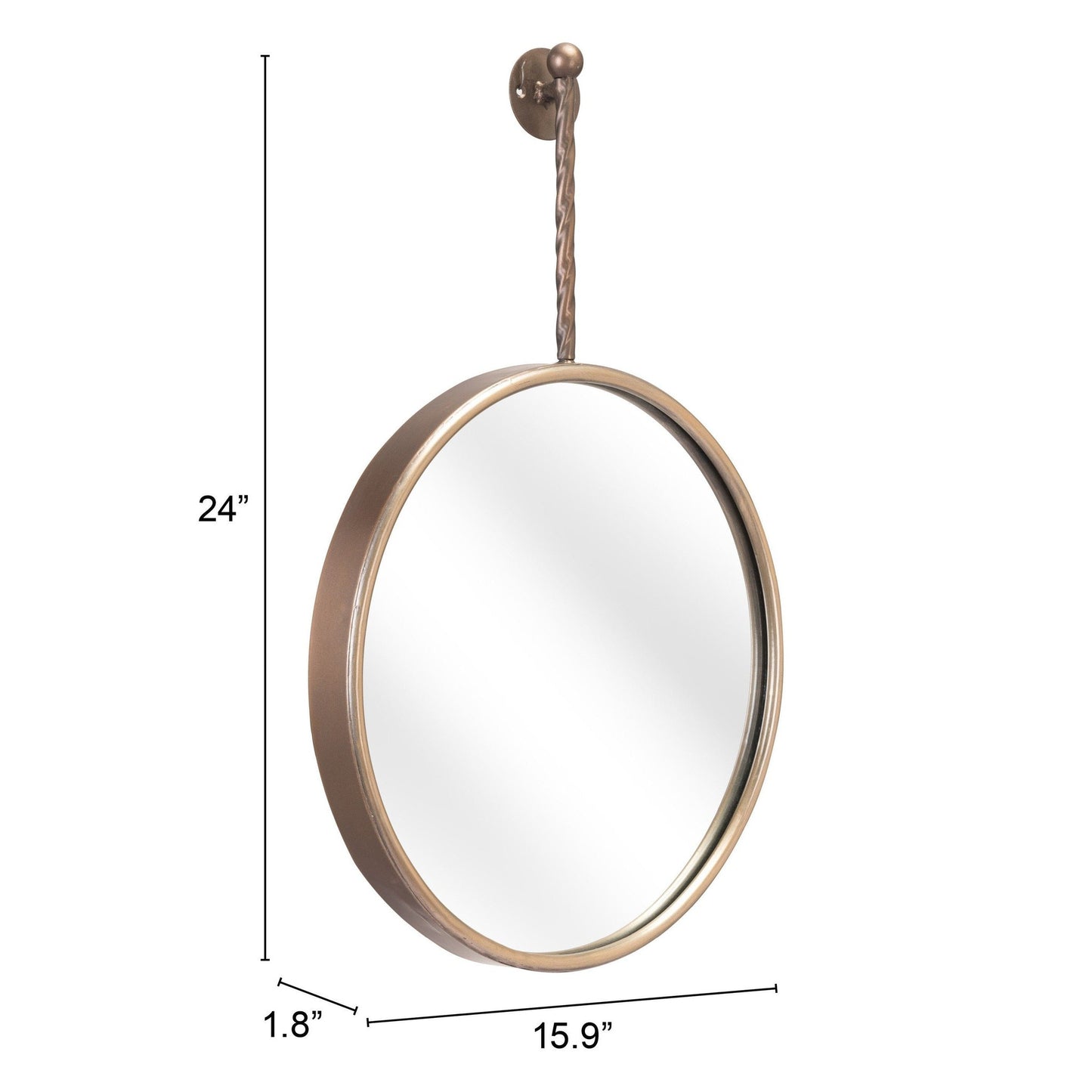 HomeRoots Gold Round Mirror with Hanging Hook