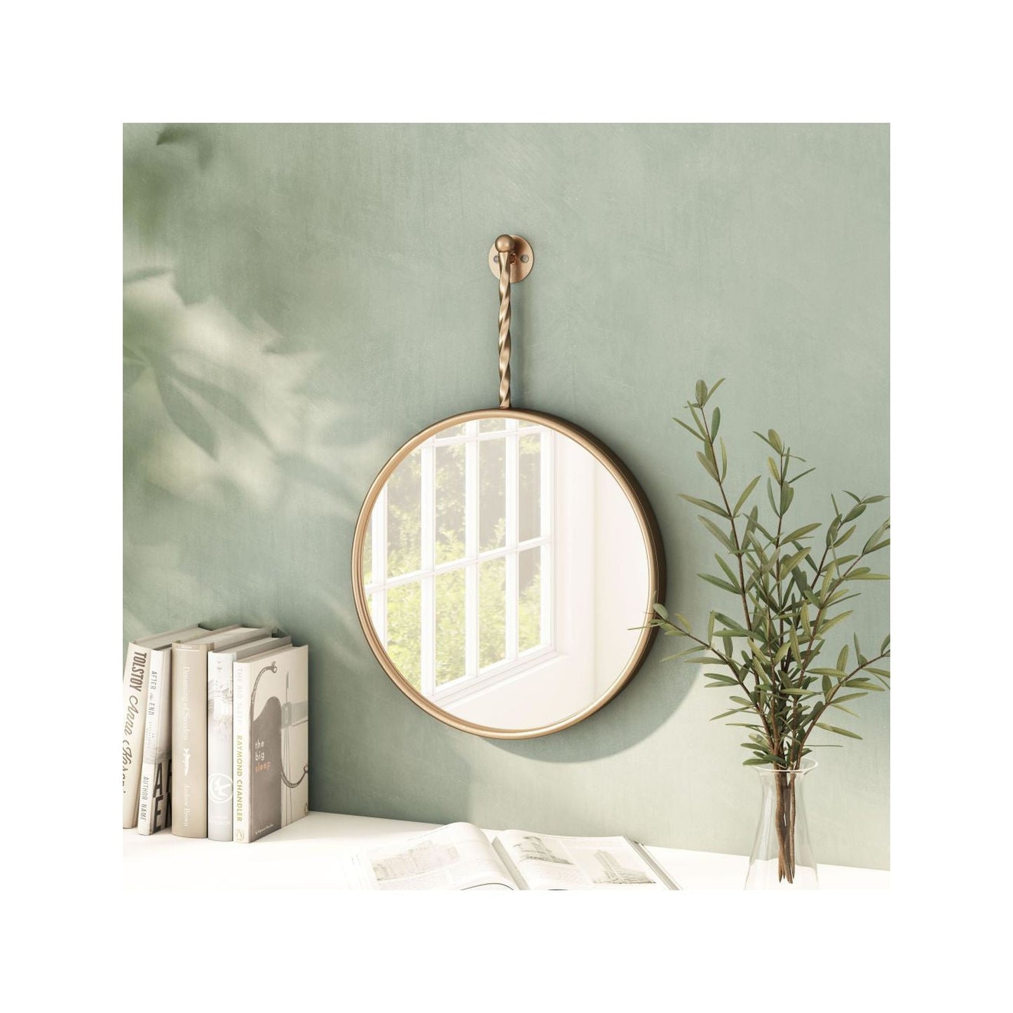 HomeRoots Gold Round Mirror with Hanging Hook