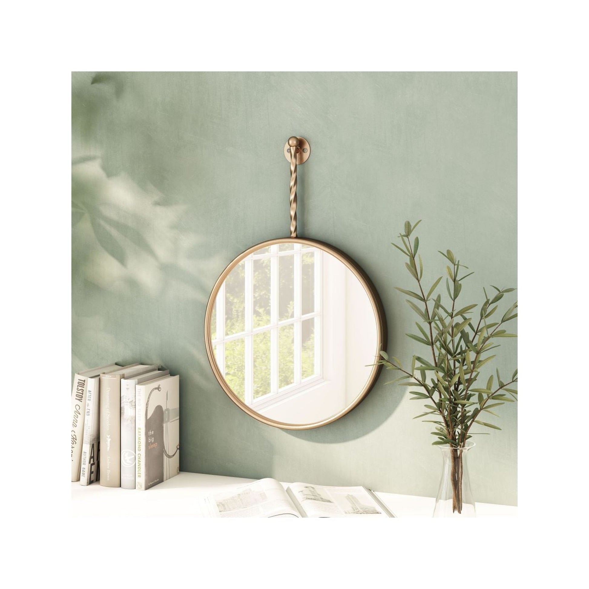 HomeRoots Gold Round Mirror with Hanging Hook