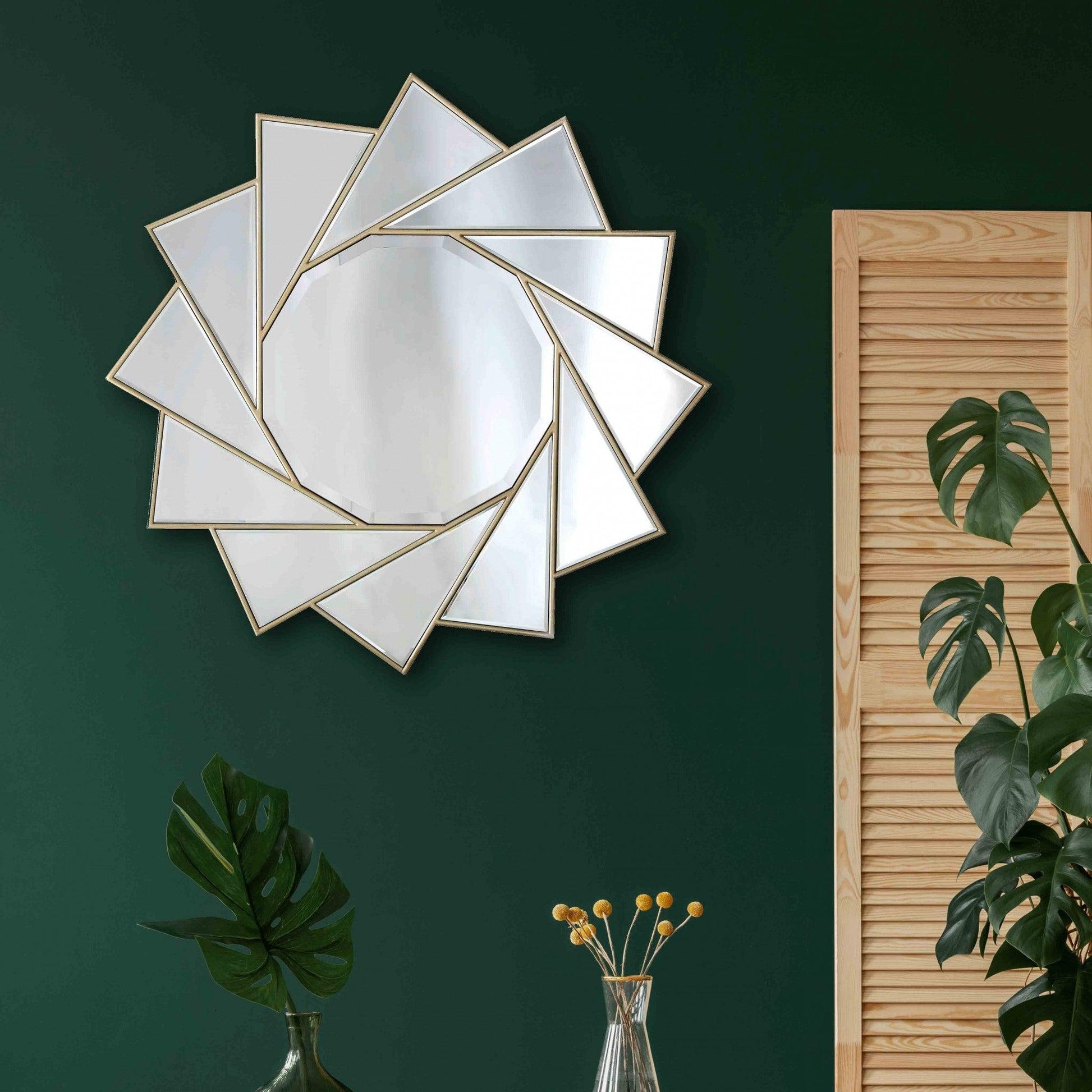HomeRoots Gold Trimmed Pinwheel Wall Mirror
