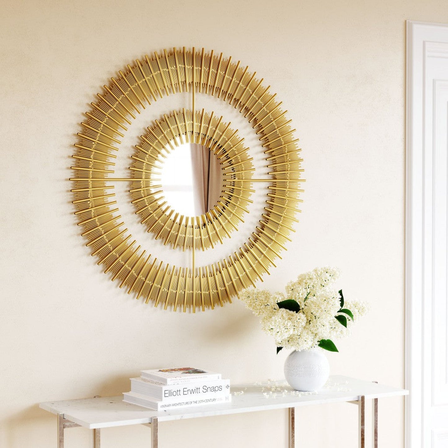 HomeRoots Gold Vertical Pattern Round Mirror