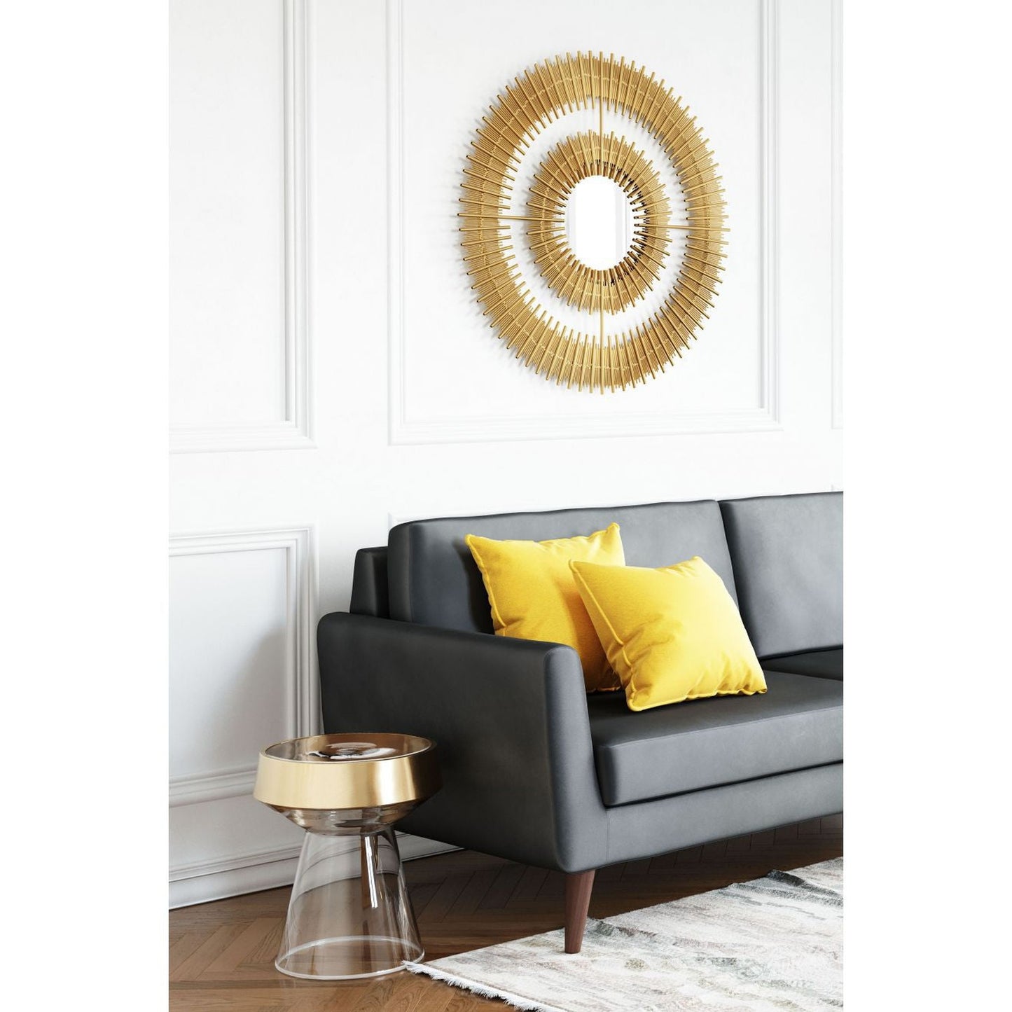 HomeRoots Gold Vertical Pattern Round Mirror