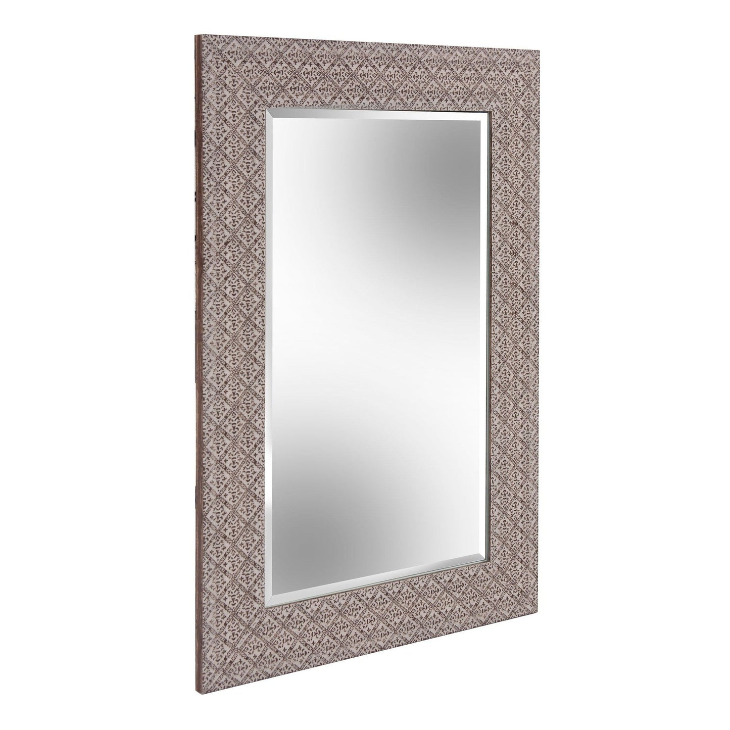 HomeRoots Gray Embossed Faux Wood Rectangular Mirror