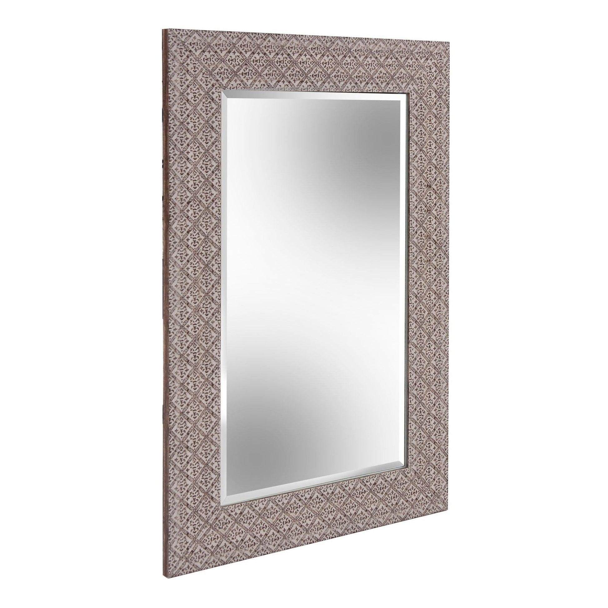 HomeRoots Gray Embossed Faux Wood Rectangular Mirror