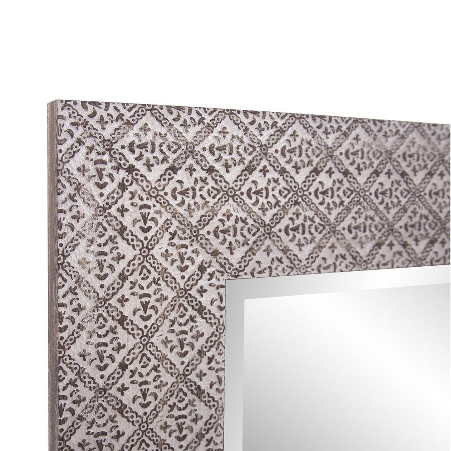 HomeRoots Gray Embossed Faux Wood Rectangular Mirror