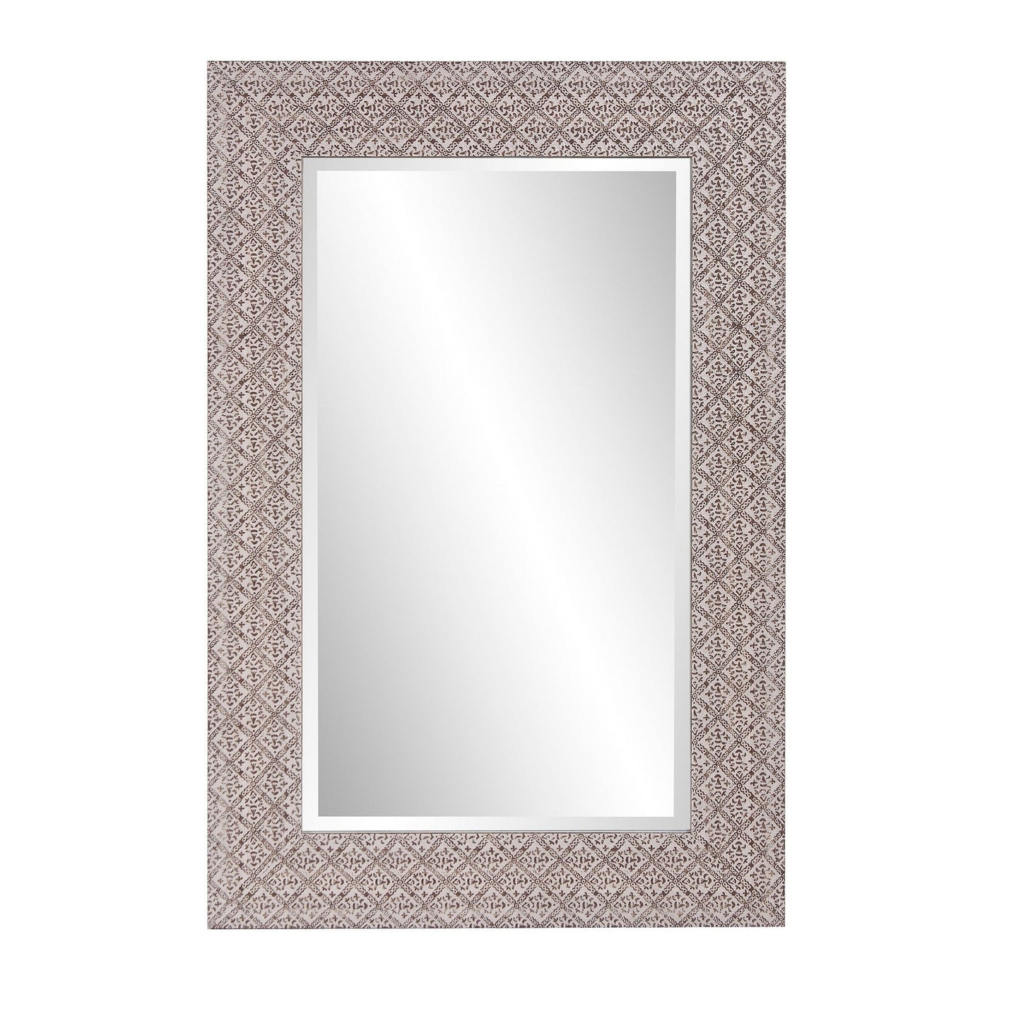 HomeRoots Gray Embossed Faux Wood Rectangular Mirror