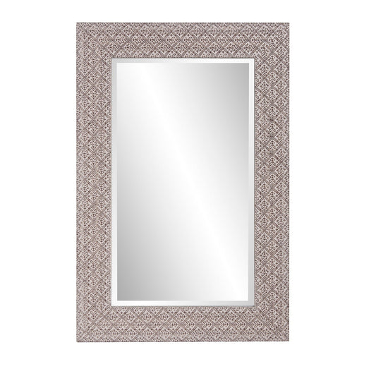 HomeRoots Gray Embossed Faux Wood Rectangular Mirror