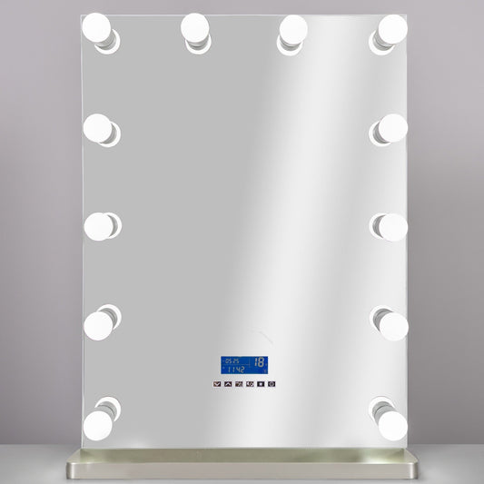 HomeRoots Gray Rectangular Glass and Metal Mirror with Stand