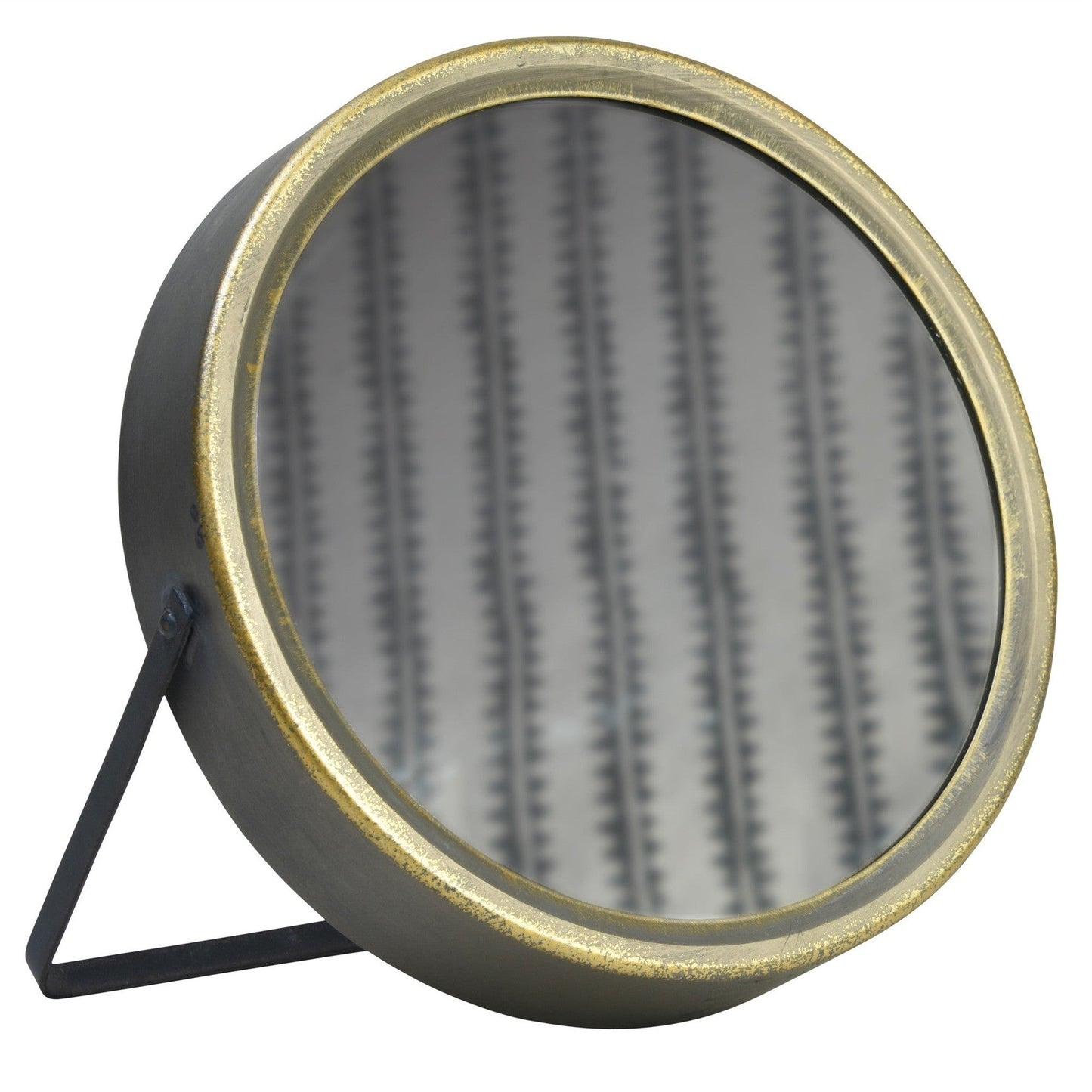 HomeRoots Gray and Gold Tabletop Round Vanity Mirror