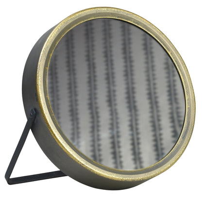 HomeRoots Gray and Gold Tabletop Round Vanity Mirror
