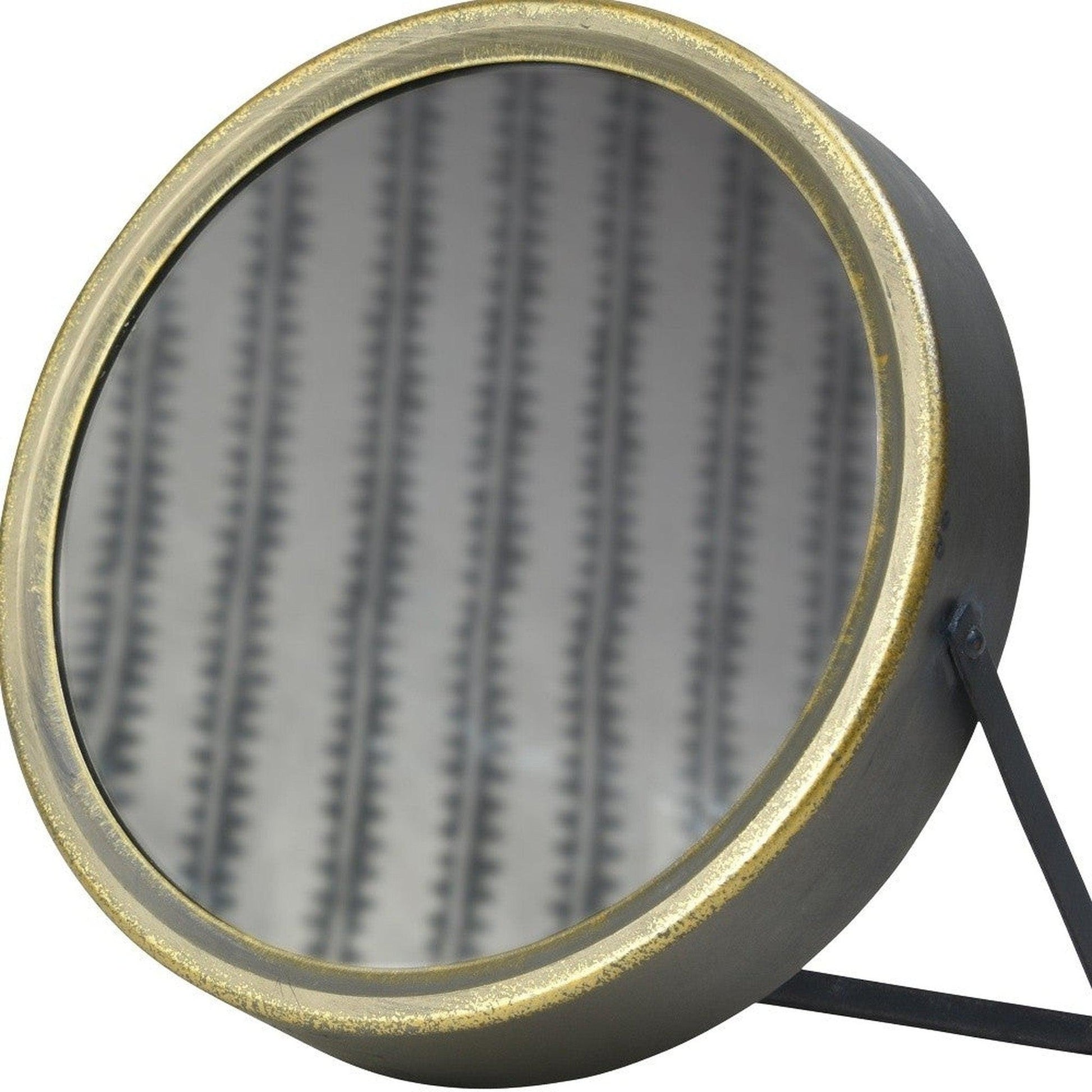 HomeRoots Gray and Gold Tabletop Round Vanity Mirror