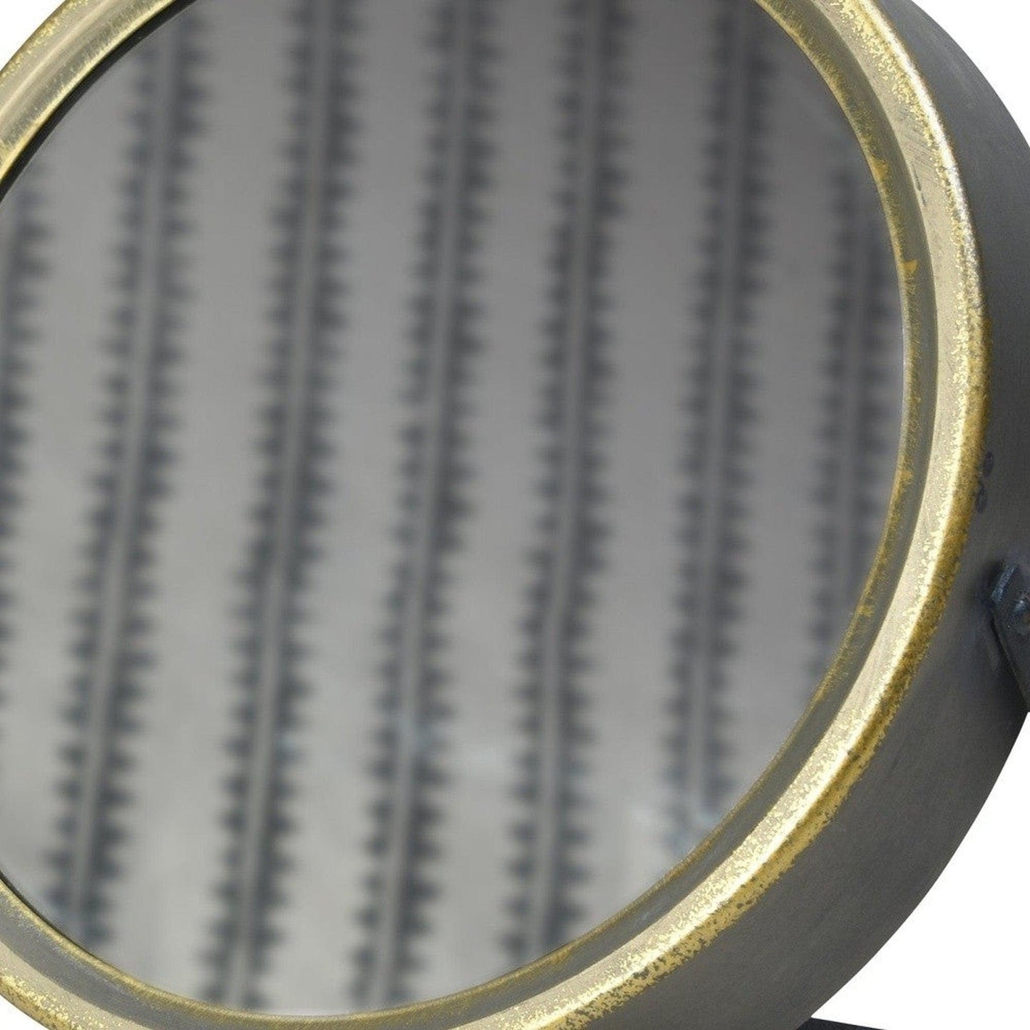 HomeRoots Gray and Gold Tabletop Round Vanity Mirror