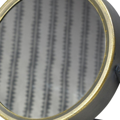 HomeRoots Gray and Gold Tabletop Round Vanity Mirror