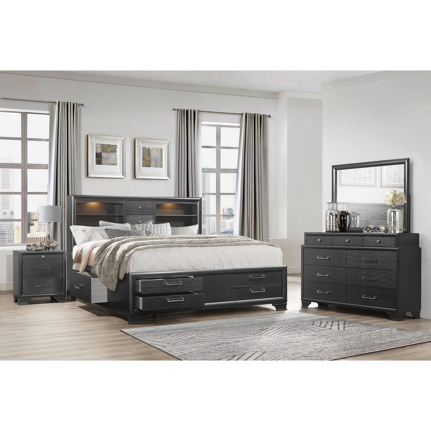 HomeRoots Grey Cabinet With 6 Drawers