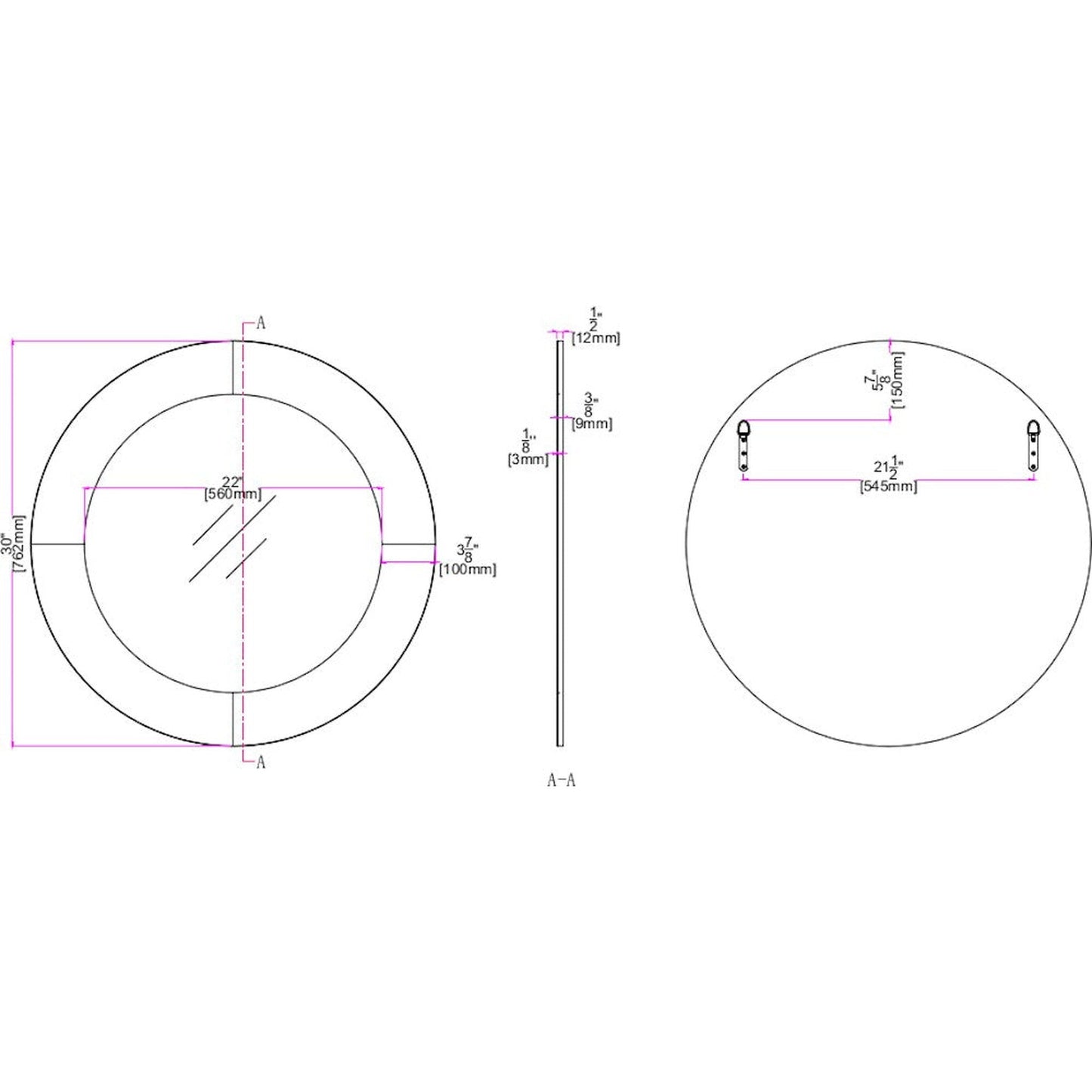 HomeRoots Grey Round Wall Mirror
