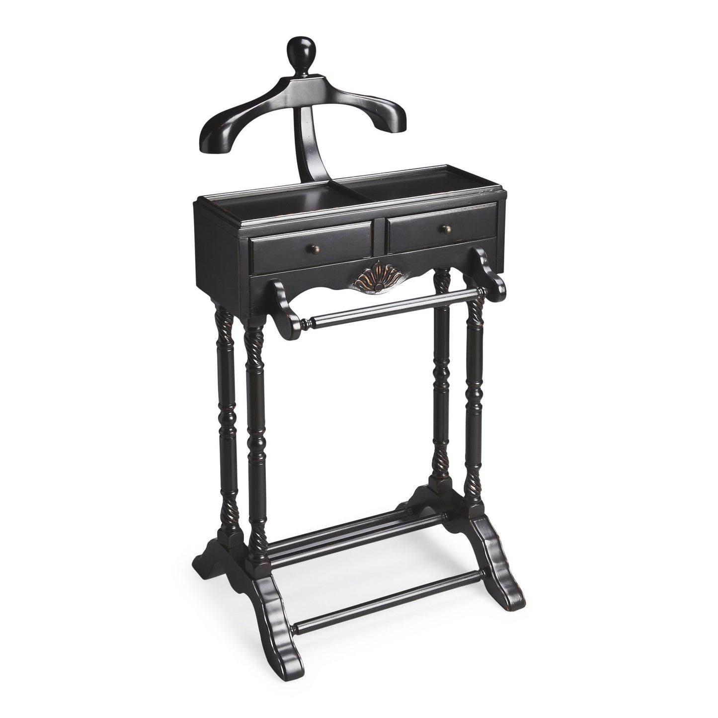 HomeRoots Handsome Vintage Style Wood Valet in Black Finish