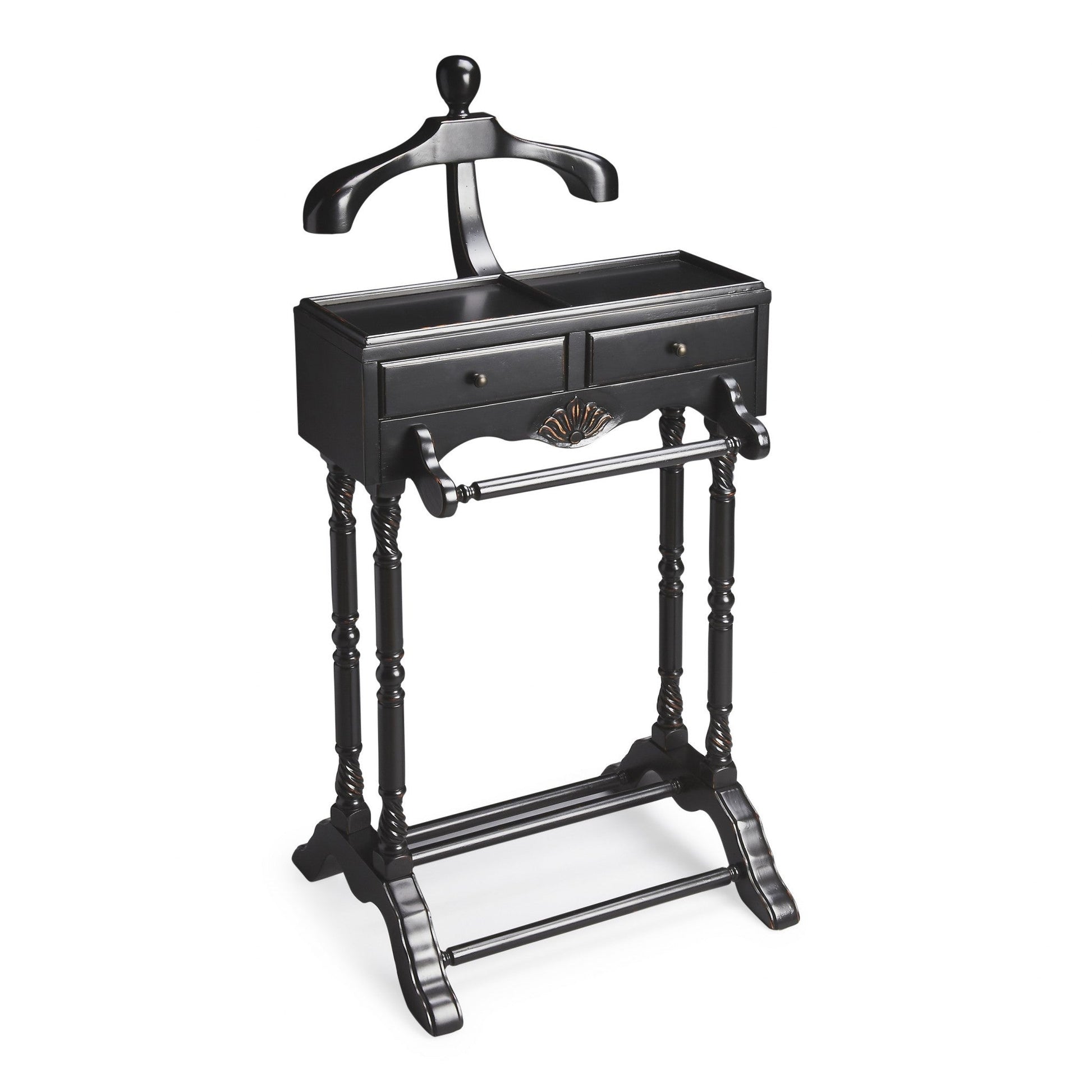 HomeRoots Handsome Vintage Style Wood Valet in Black Finish