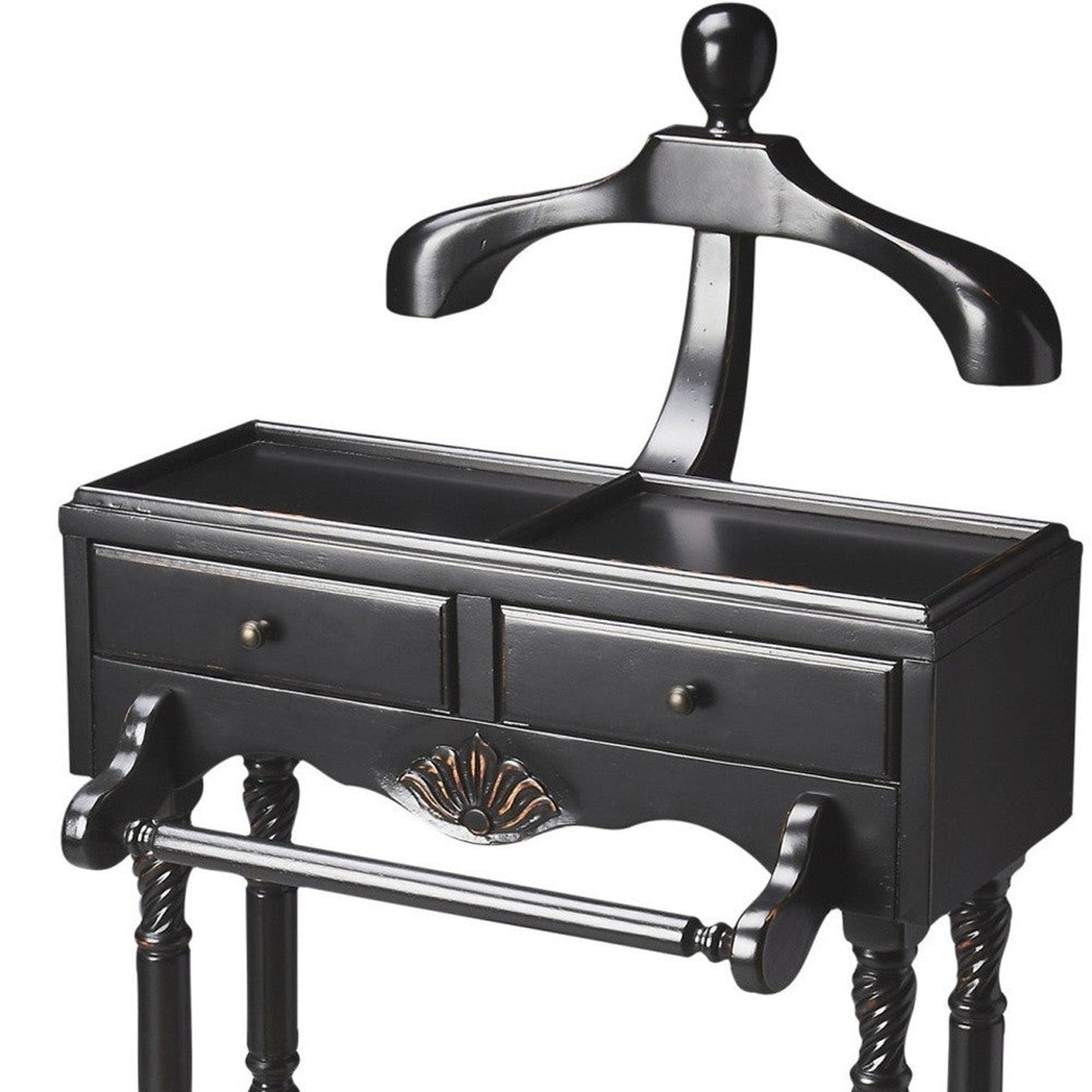 HomeRoots Handsome Vintage Style Wood Valet in Black Finish