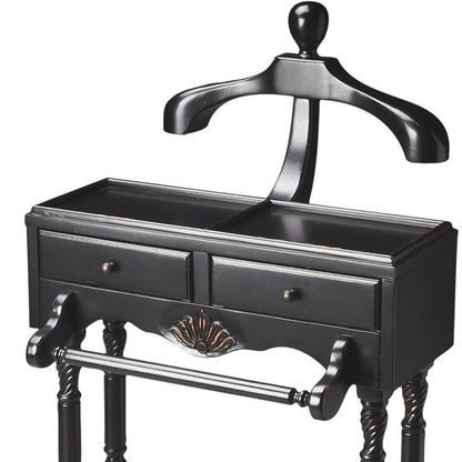 HomeRoots Handsome Vintage Style Wood Valet in Black Finish