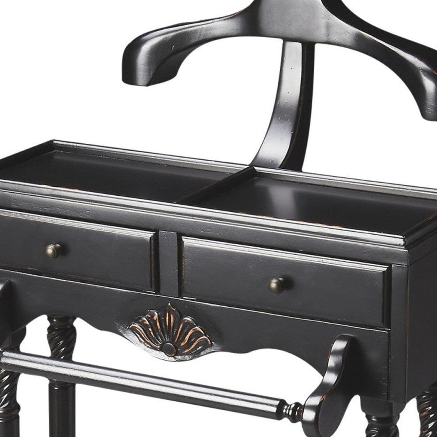 HomeRoots Handsome Vintage Style Wood Valet in Black Finish