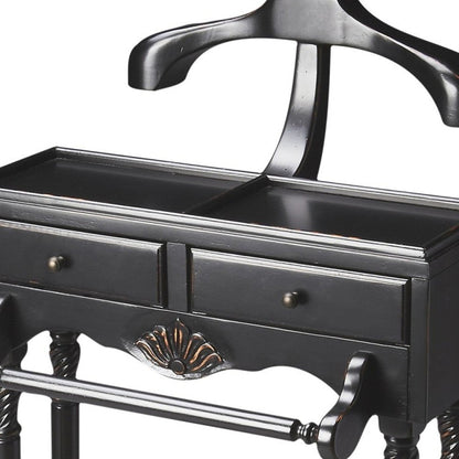 HomeRoots Handsome Vintage Style Wood Valet in Black Finish