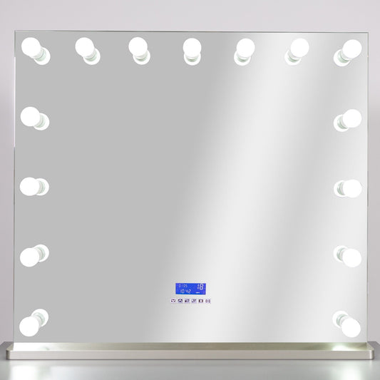 HomeRoots Hollywood USB Touchscreen Light Up Mirror in Gray Stand