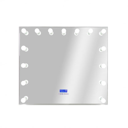 HomeRoots Hollywood USB Touchscreen Light Up Mirror in Silver Stand