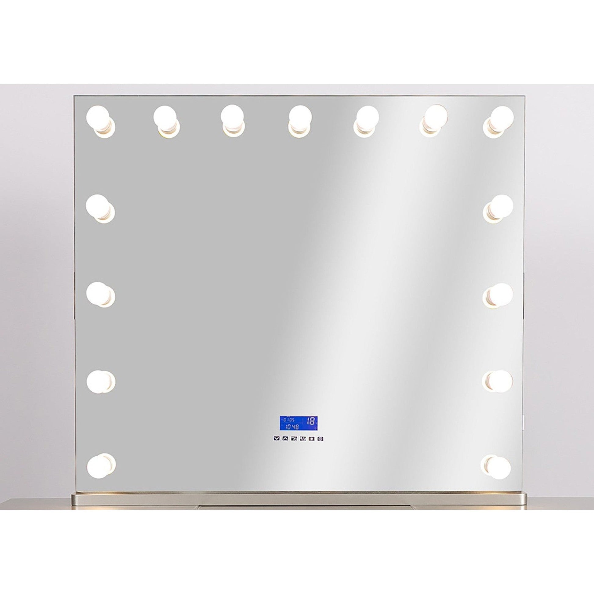 HomeRoots Hollywood USB Touchscreen Light Up Mirror in Silver Stand