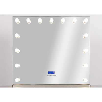 HomeRoots Hollywood USB Touchscreen Light Up Mirror in Silver Stand