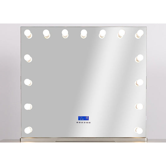 HomeRoots Hollywood USB Touchscreen Light Up Mirror in Silver Stand