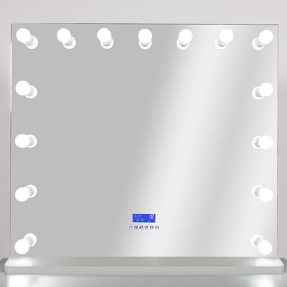 HomeRoots Hollywood USB Touchscreen Light Up Mirror in White Stand