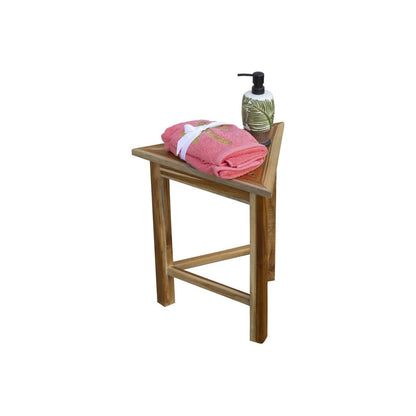 HomeRoots Hotel Natural Teak 18" Triangle Corner Shower Bench Or Shelf