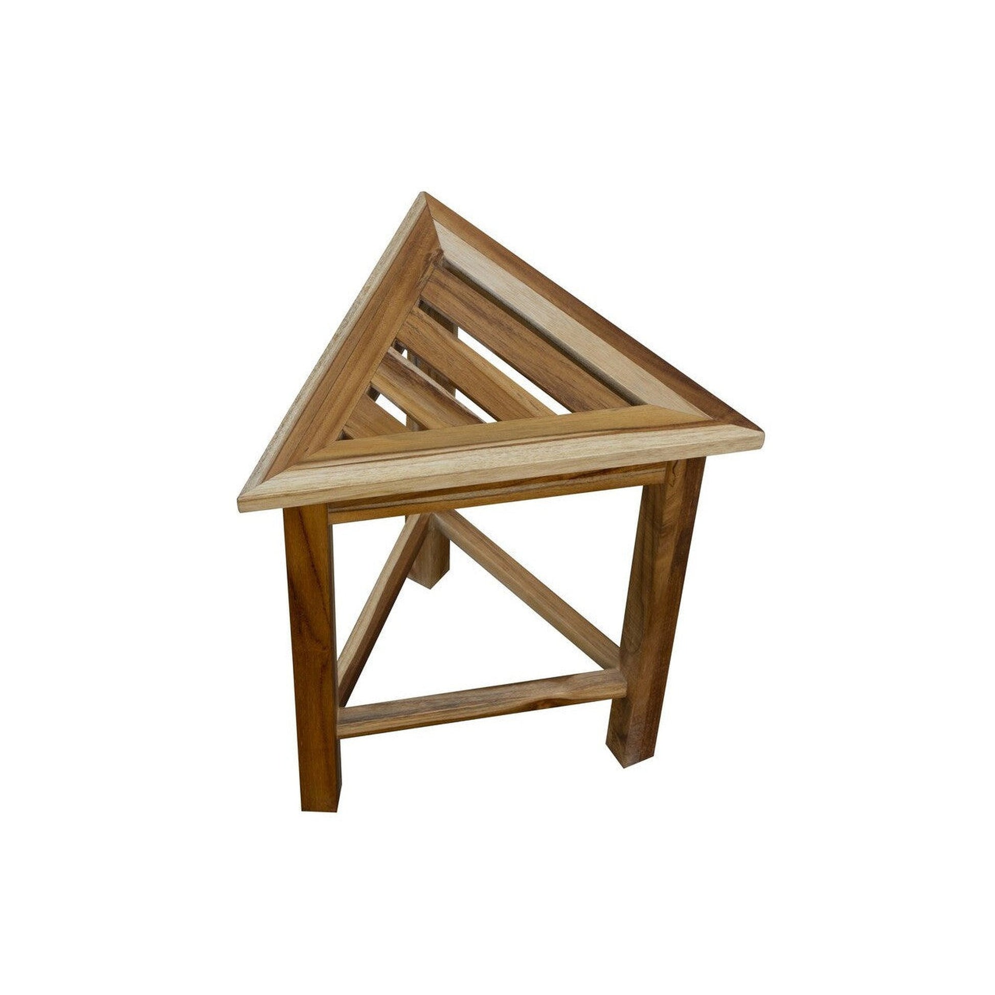 HomeRoots Hotel Natural Teak 18" Triangle Corner Shower Bench Or Shelf