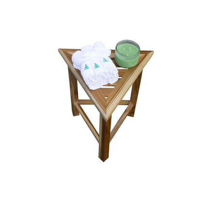 HomeRoots Hotel Natural Teak 18" Triangle Corner Shower Bench Or Shelf