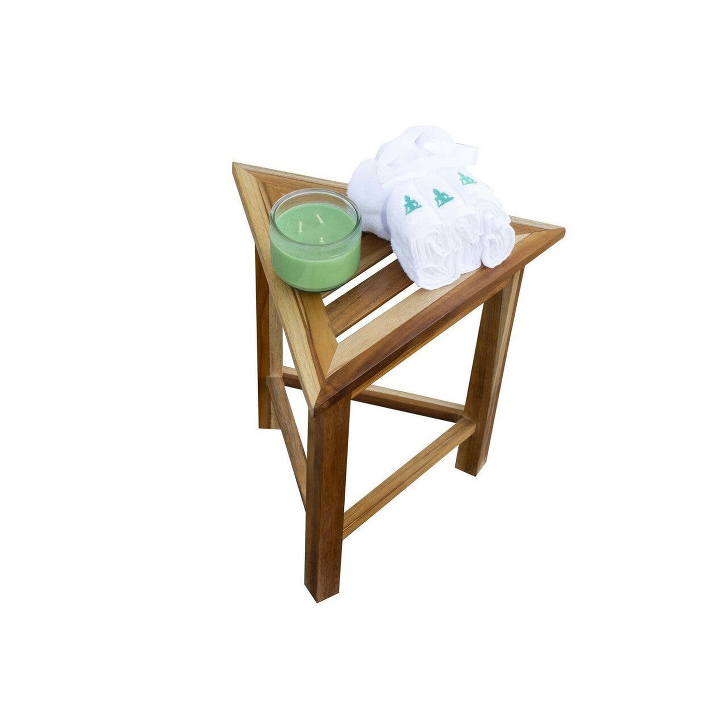 HomeRoots Hotel Natural Teak 18" Triangle Corner Shower Bench Or Shelf