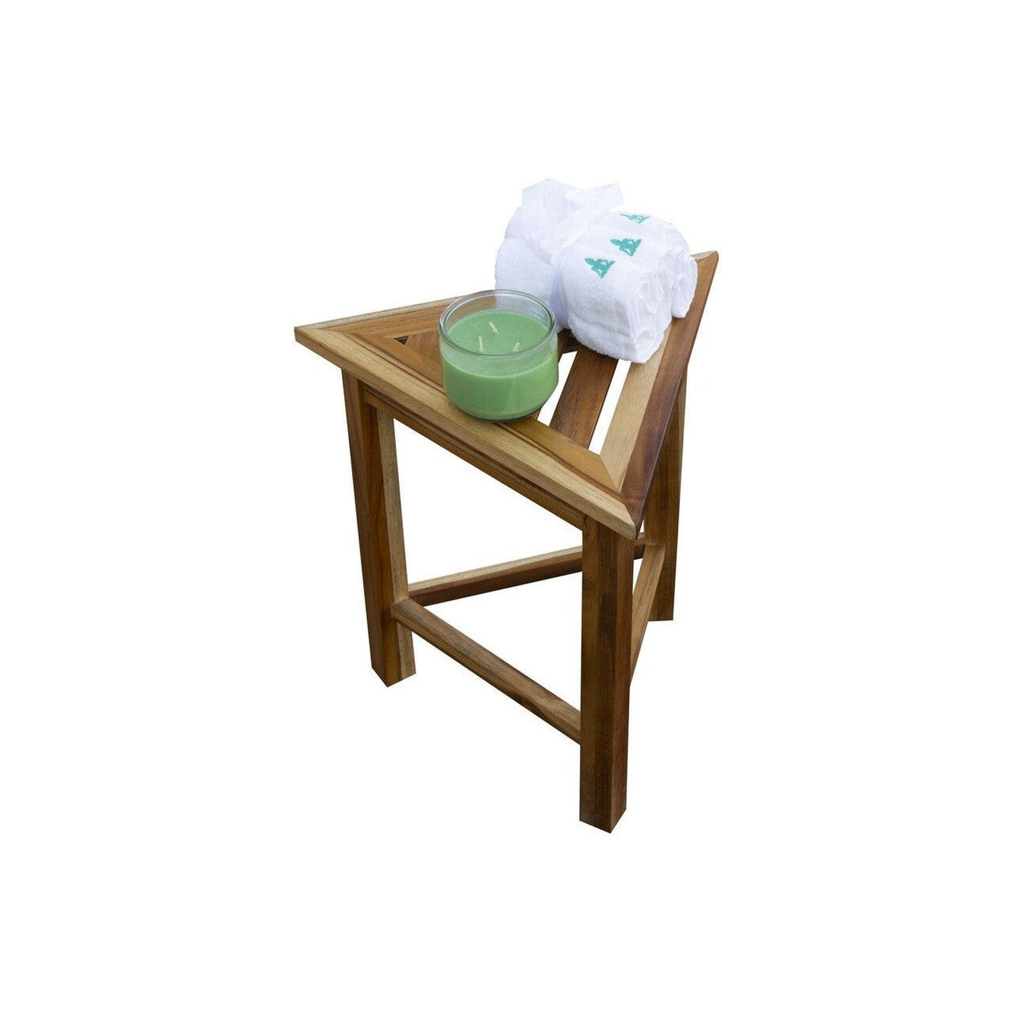 HomeRoots Hotel Natural Teak 18" Triangle Corner Shower Bench Or Shelf