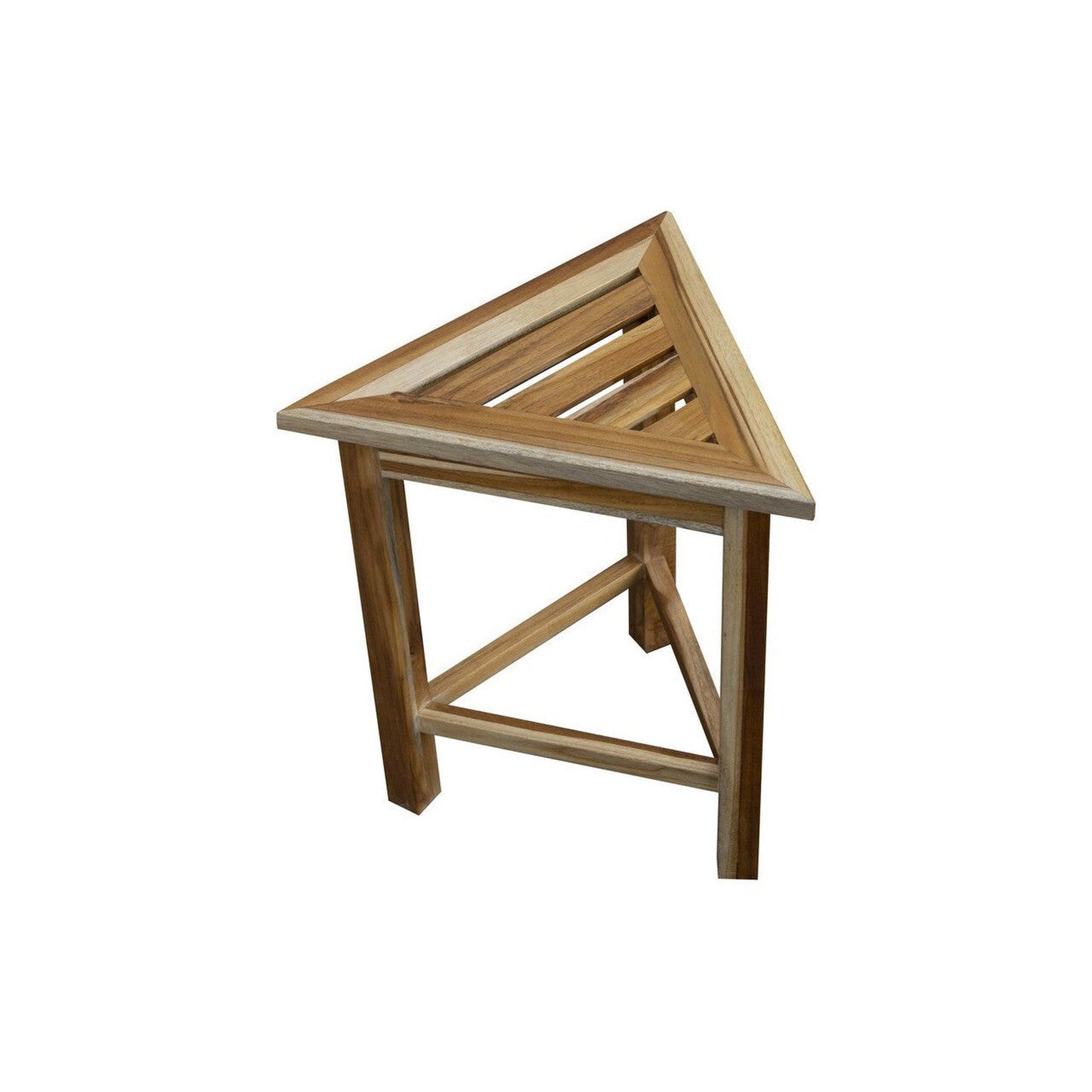 HomeRoots Hotel Natural Teak 18" Triangle Corner Shower Bench Or Shelf